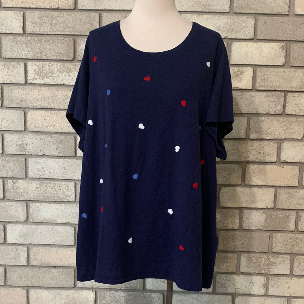 Lane Bryant Navy Top with Red, White & Blue Heart Dots
